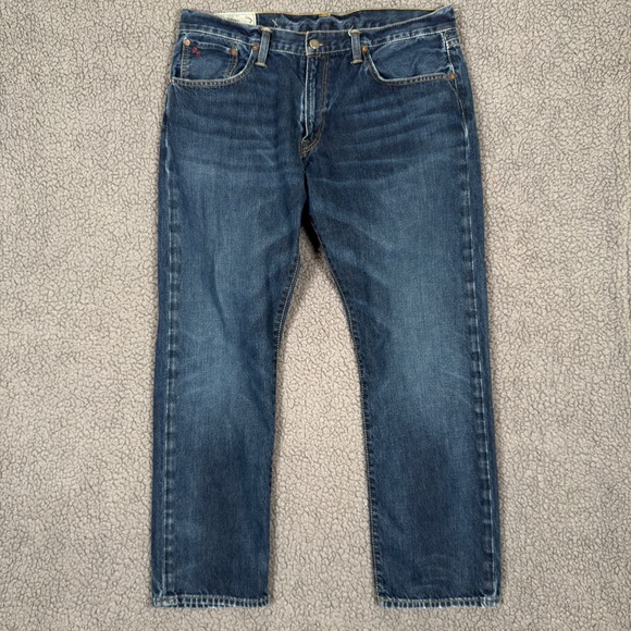 Polo Ralph Lauren Hampton Straight Mens Jeans Dark Wash Denim 34x30 Selvedge Red - Picture 3 of 14